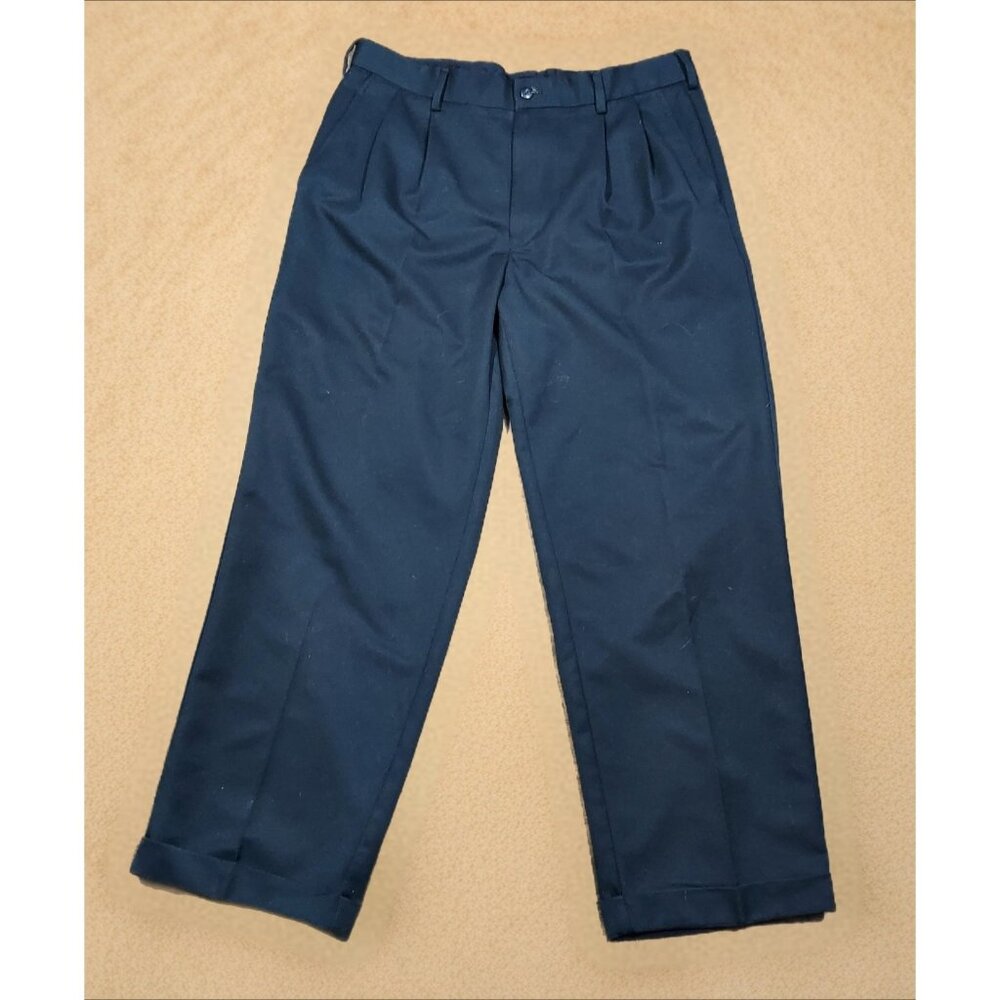 Van Heusen Pants Mens 36x28 Dress Slacks Business Formal Suit Front Navy Blue